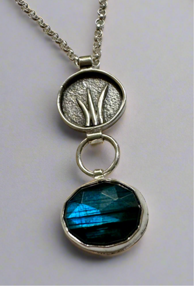 Emergence with Blue Labradorite Recycled Sterling Silver Necklace