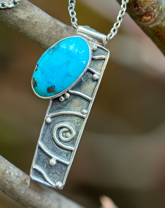 TidePool Sterling Silver Tablet Necklace with Morenci Turquoise