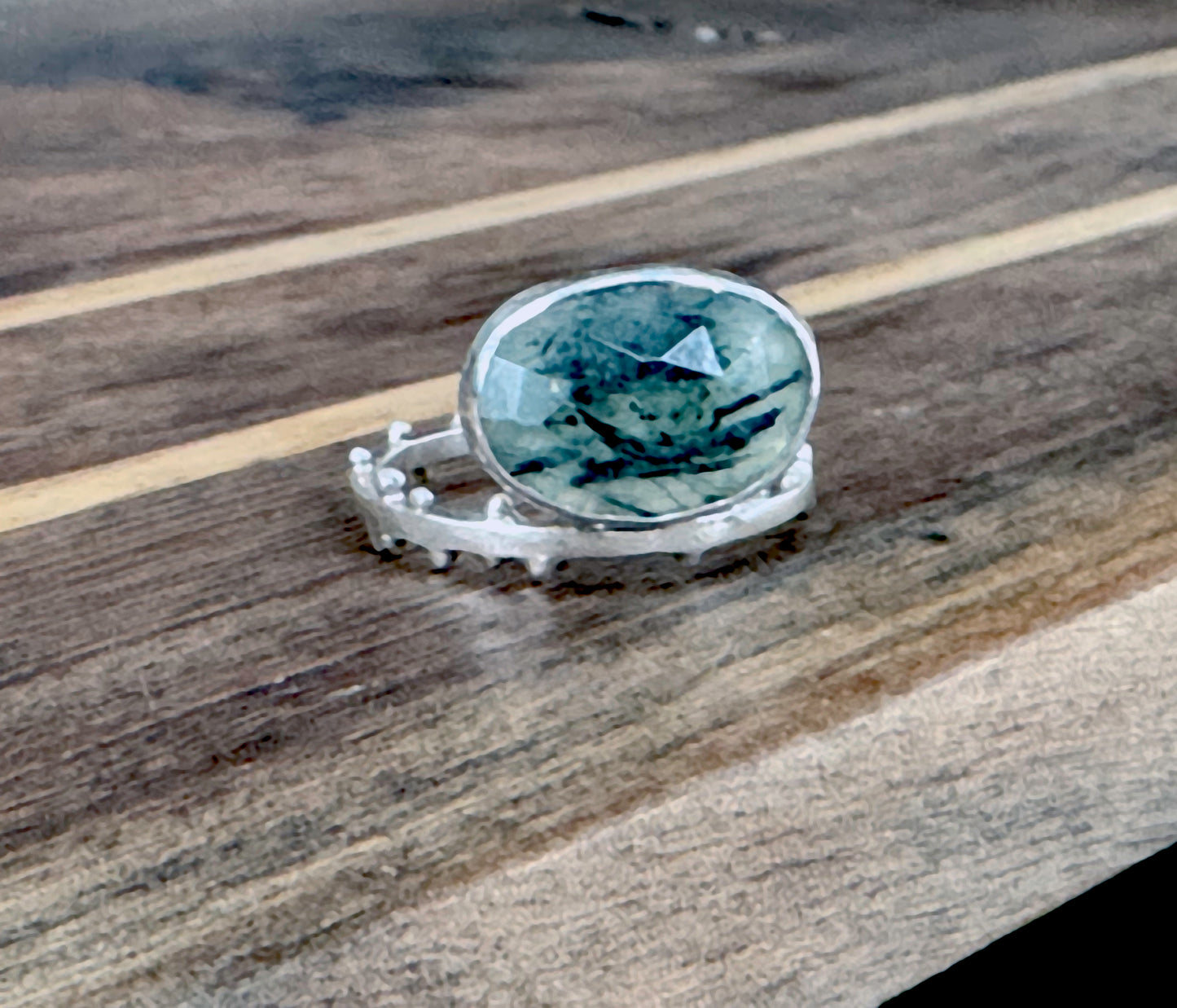 Green Rutilated Quartz Seedling Ring in Sterling Silver