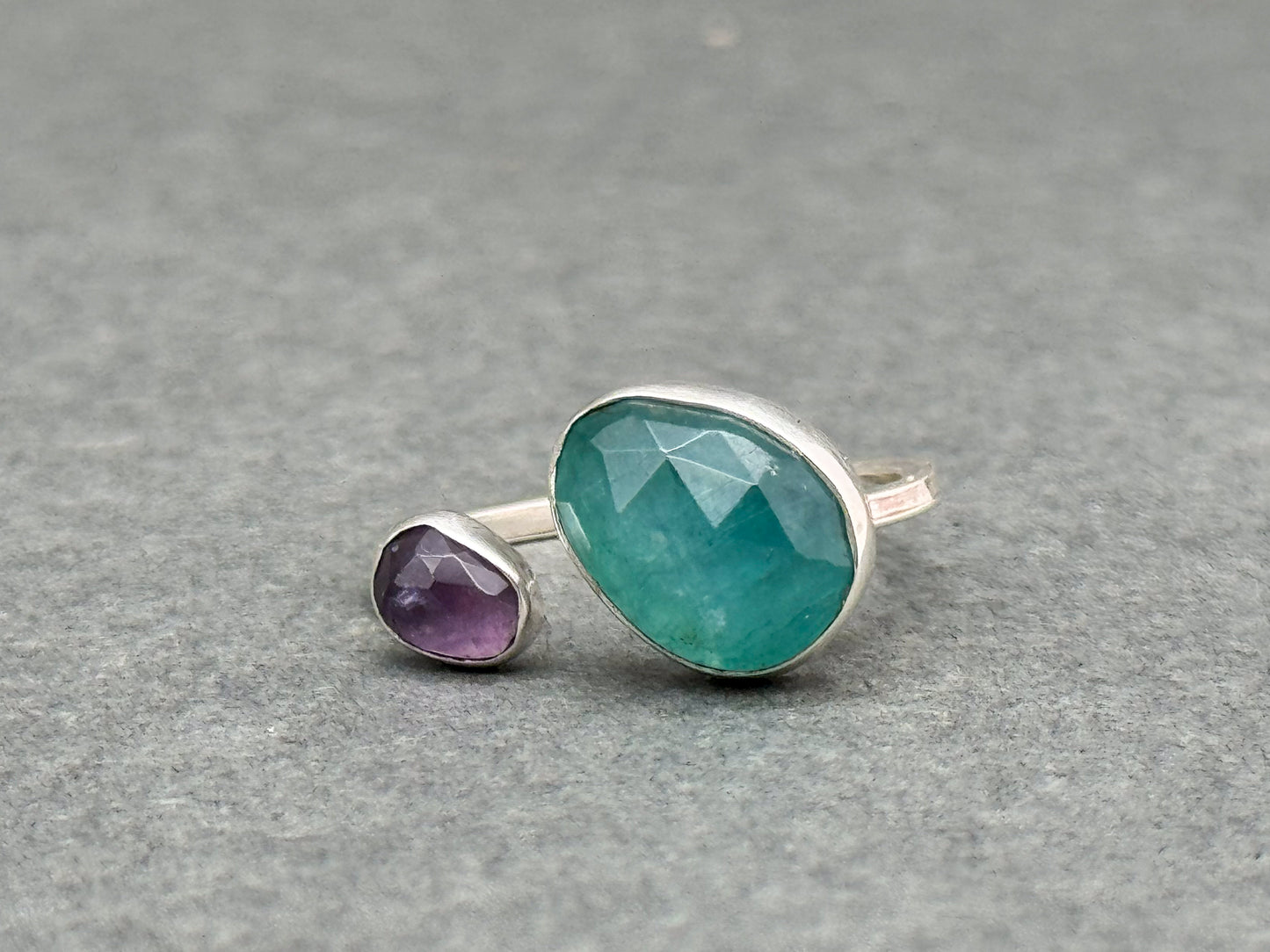 Grandiderite and Purple Spinel Split Ring in Sterling Silver