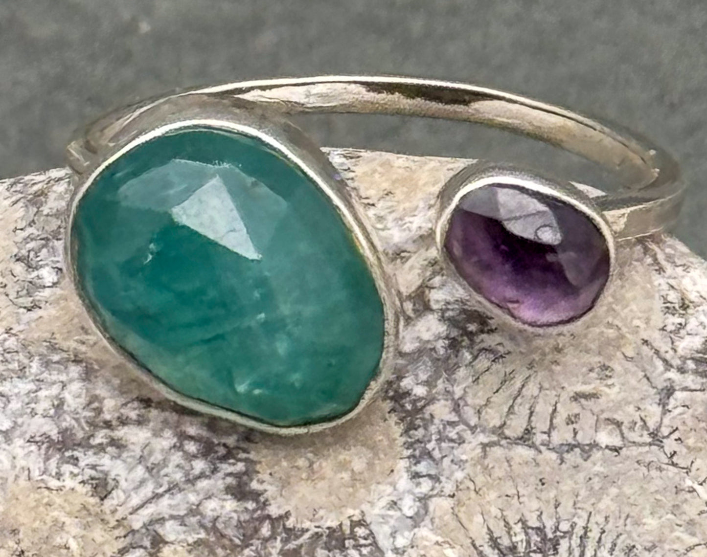 Grandiderite and Purple Spinel Split Ring in Sterling Silver