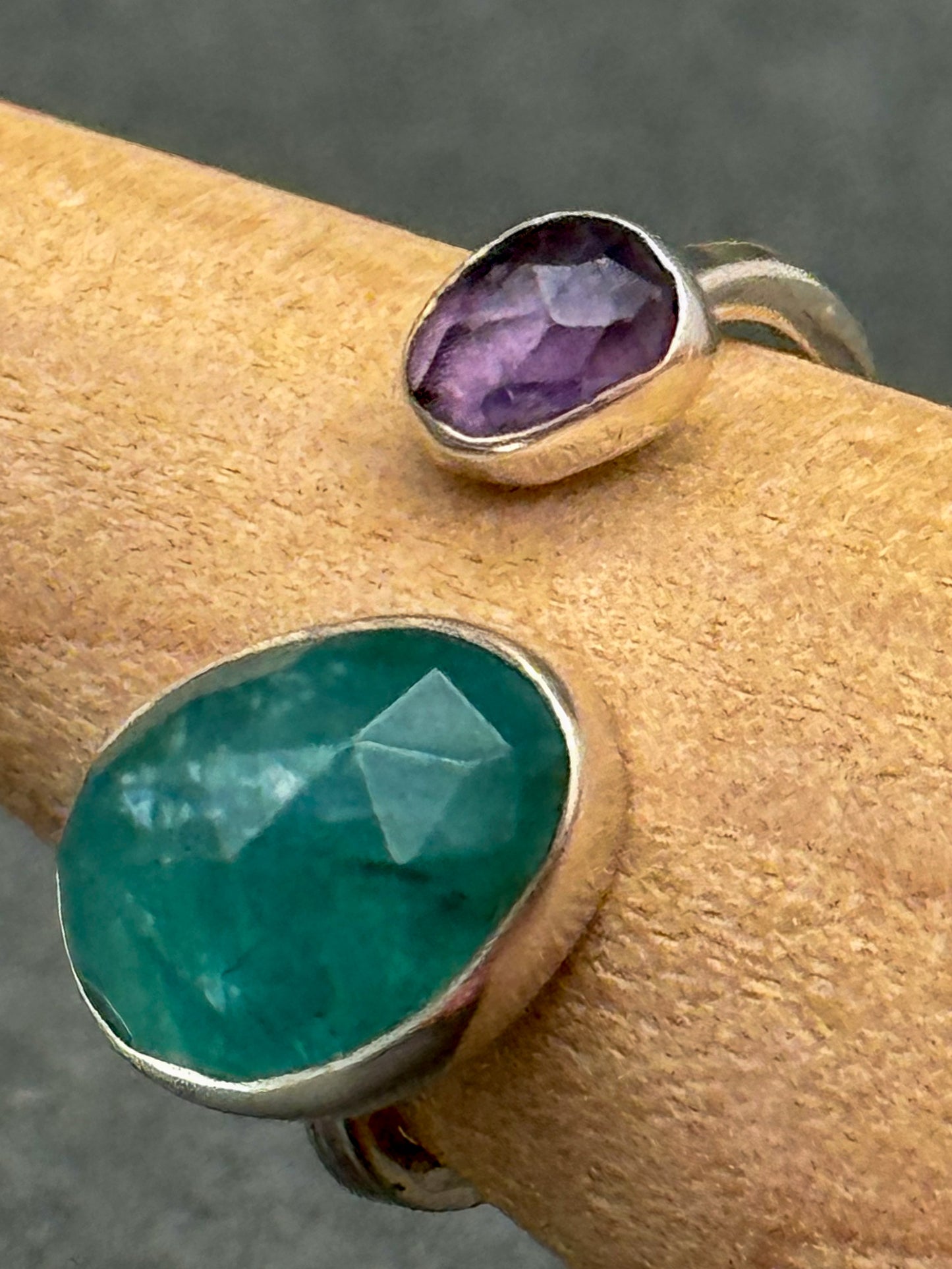 Grandiderite and Purple Spinel Split Ring in Sterling Silver