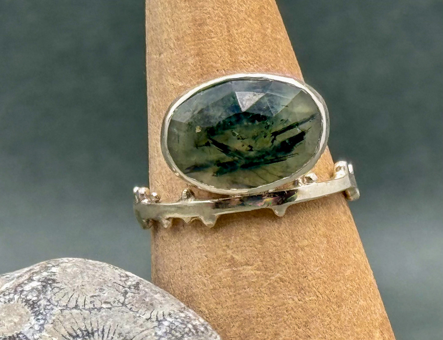 Green Rutilated Quartz Seedling Ring in Sterling Silver