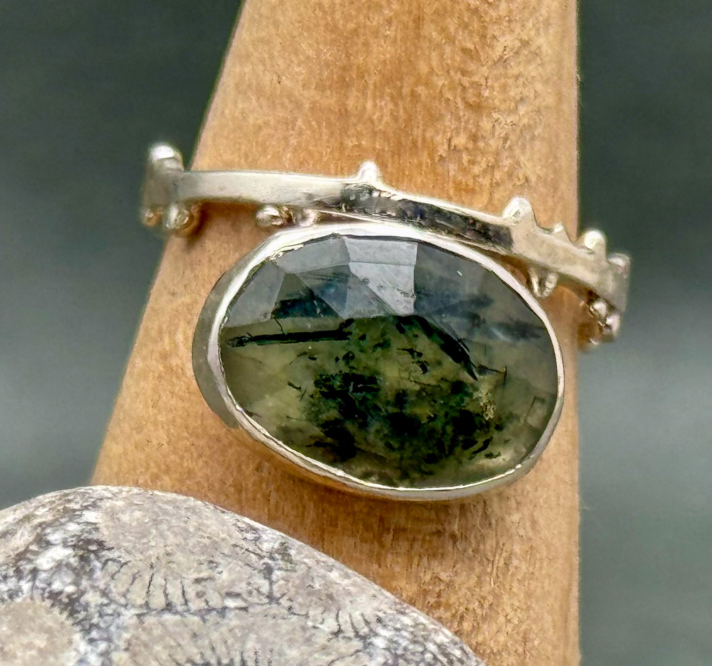 Green Rutilated Quartz Seedling Ring in Sterling Silver