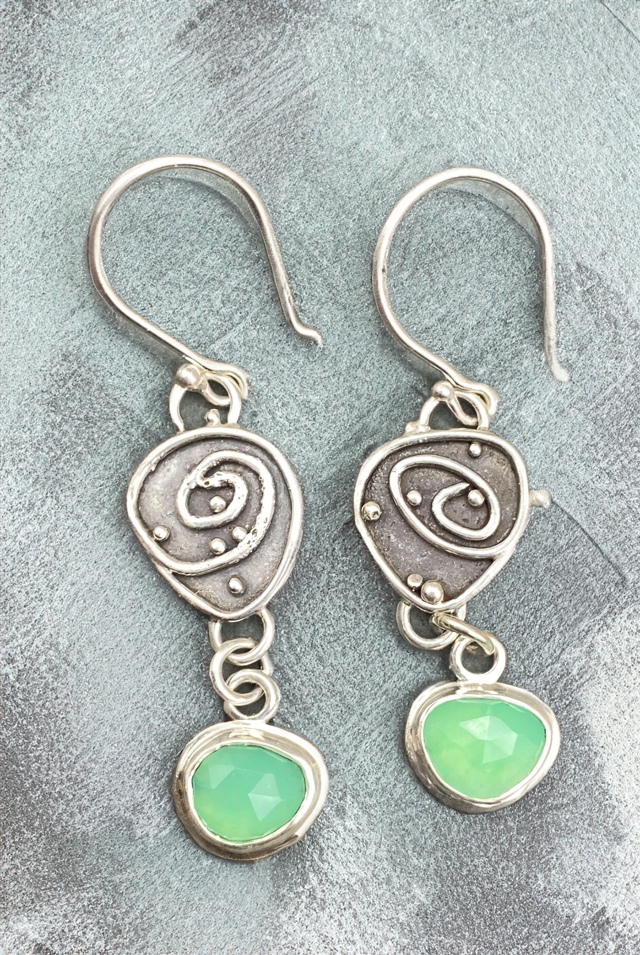 Spring Green Chrysoprase Tidepool Drop Earrings in Sterling Silver