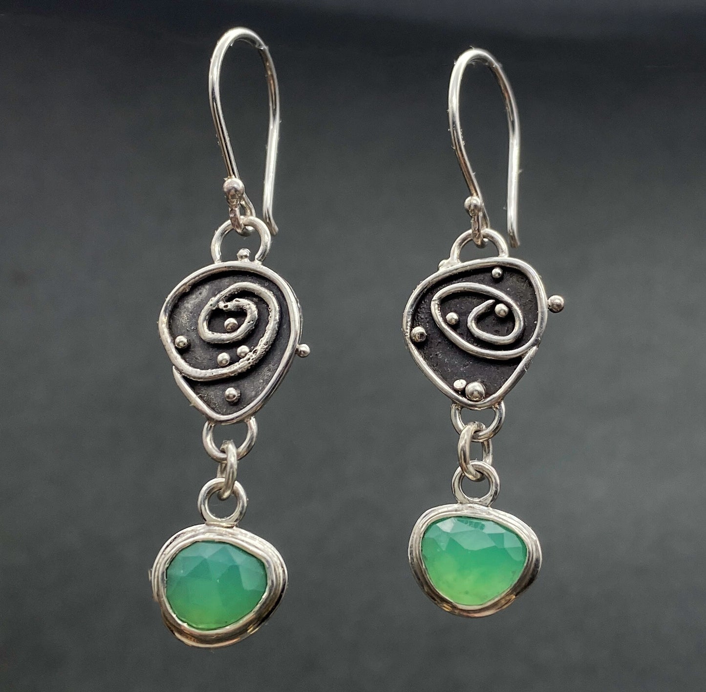 Spring Green Chrysoprase Tidepool Drop Earrings in Sterling Silver