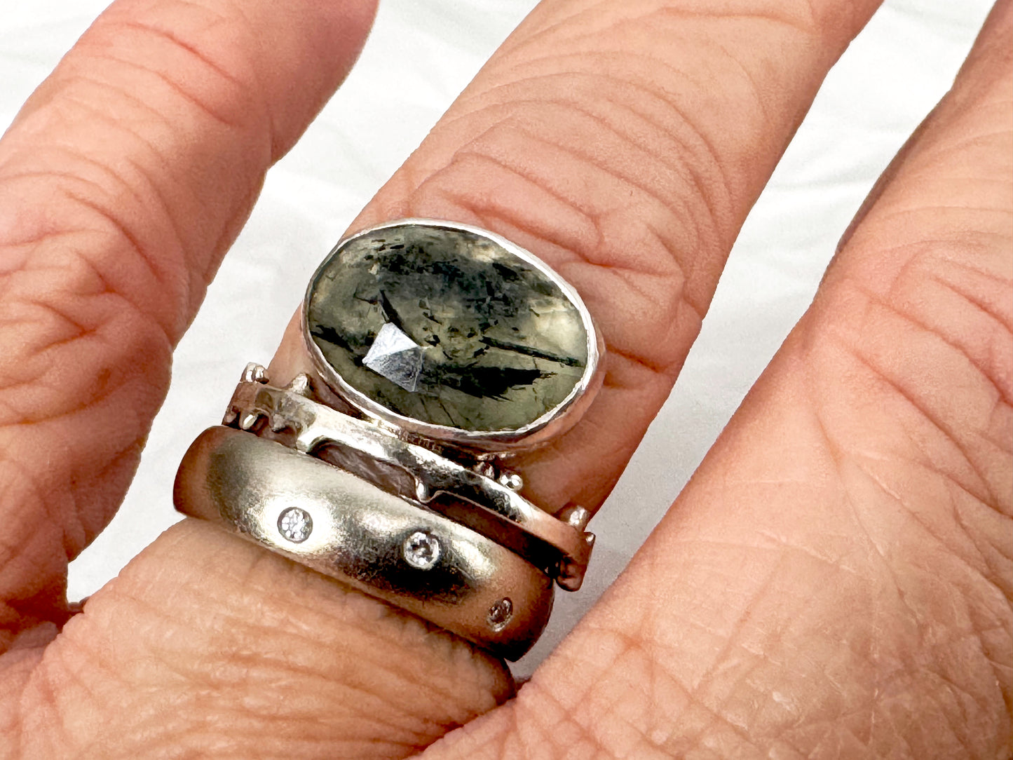 Green Rutilated Quartz Seedling Ring in Sterling Silver