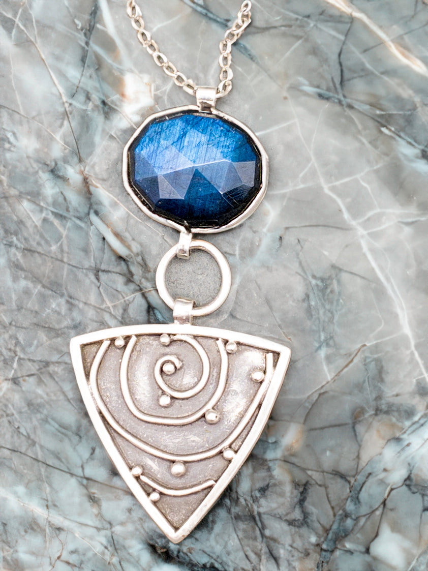 Labradorite Tidepool Triangle Sterling Silver Pendant Necklace