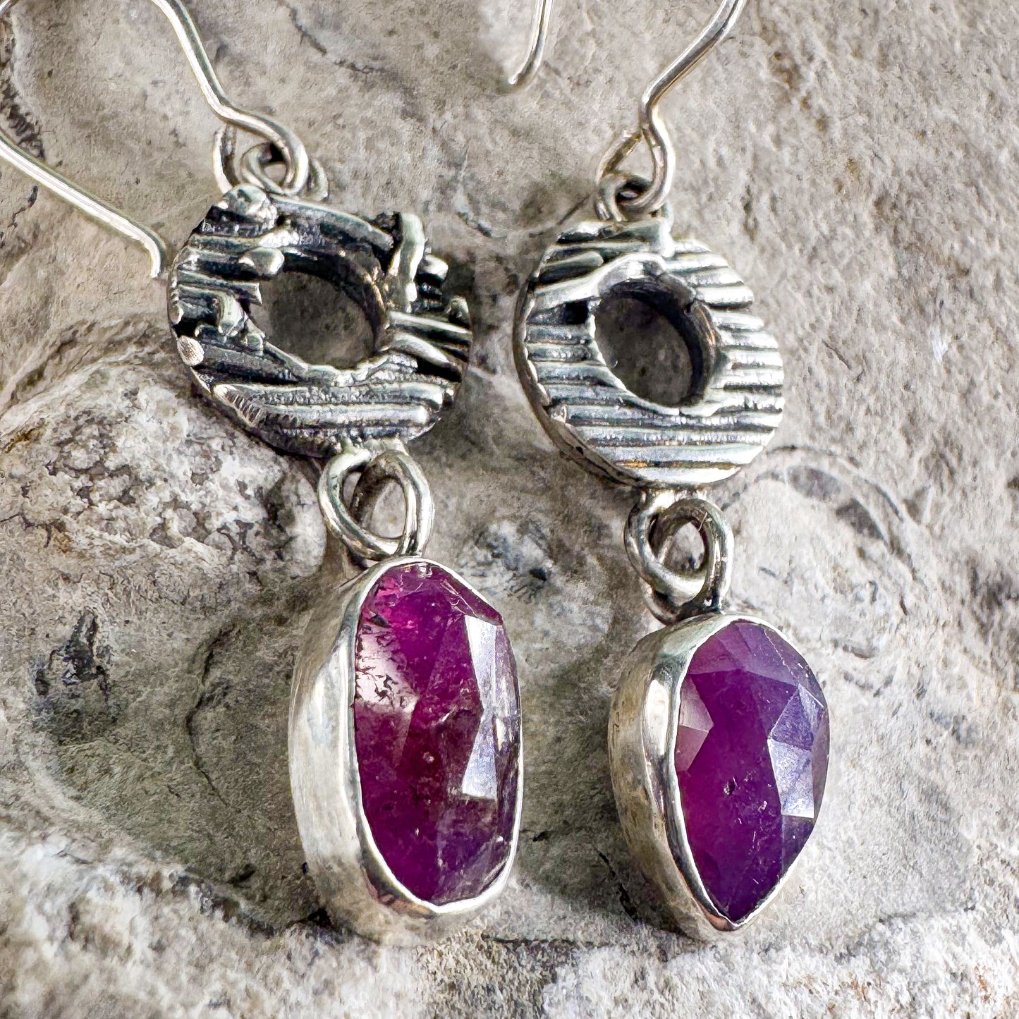 Pink Sapphire Sterling Silver Disc Drop Earrings