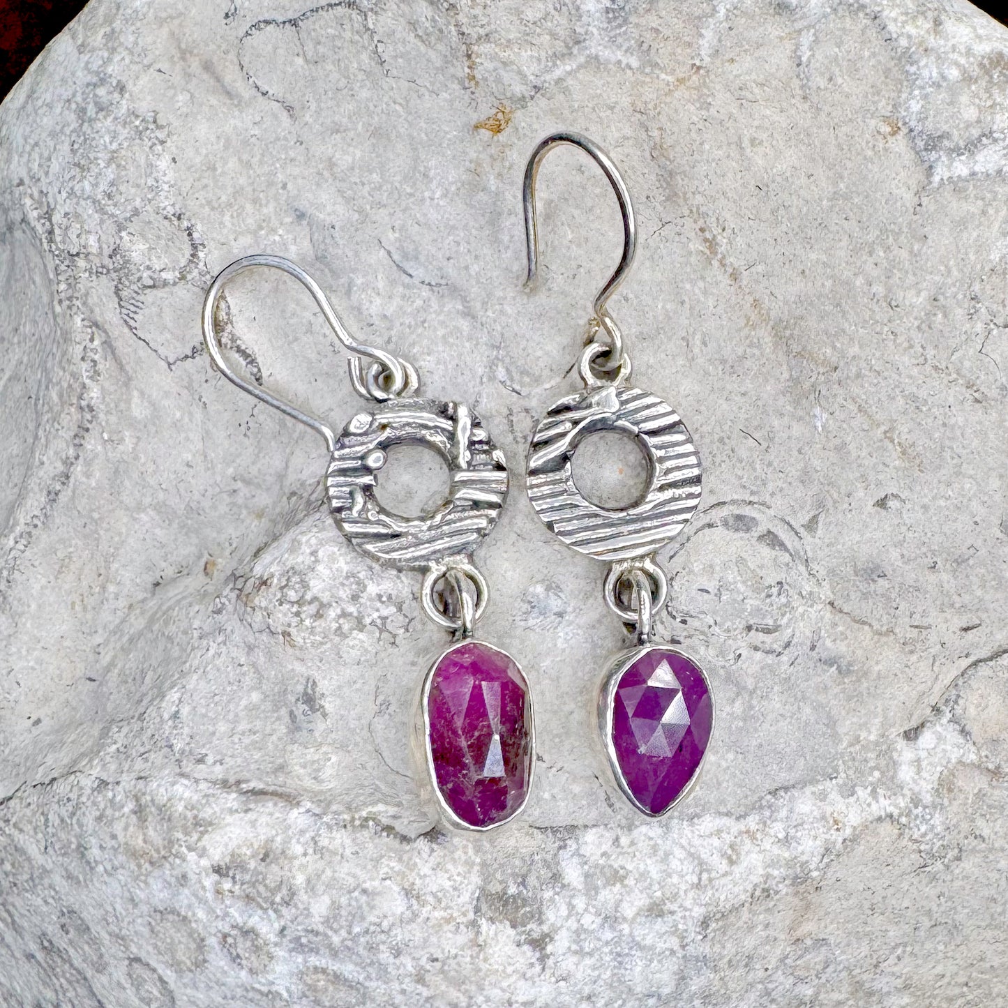 Pink Sapphire Sterling Silver Disc Drop Earrings