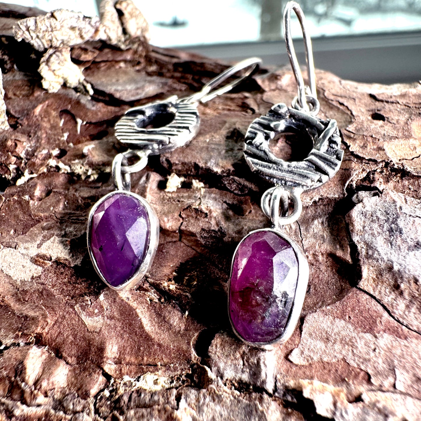 Pink Sapphire Sterling Silver Disc Drop Earrings