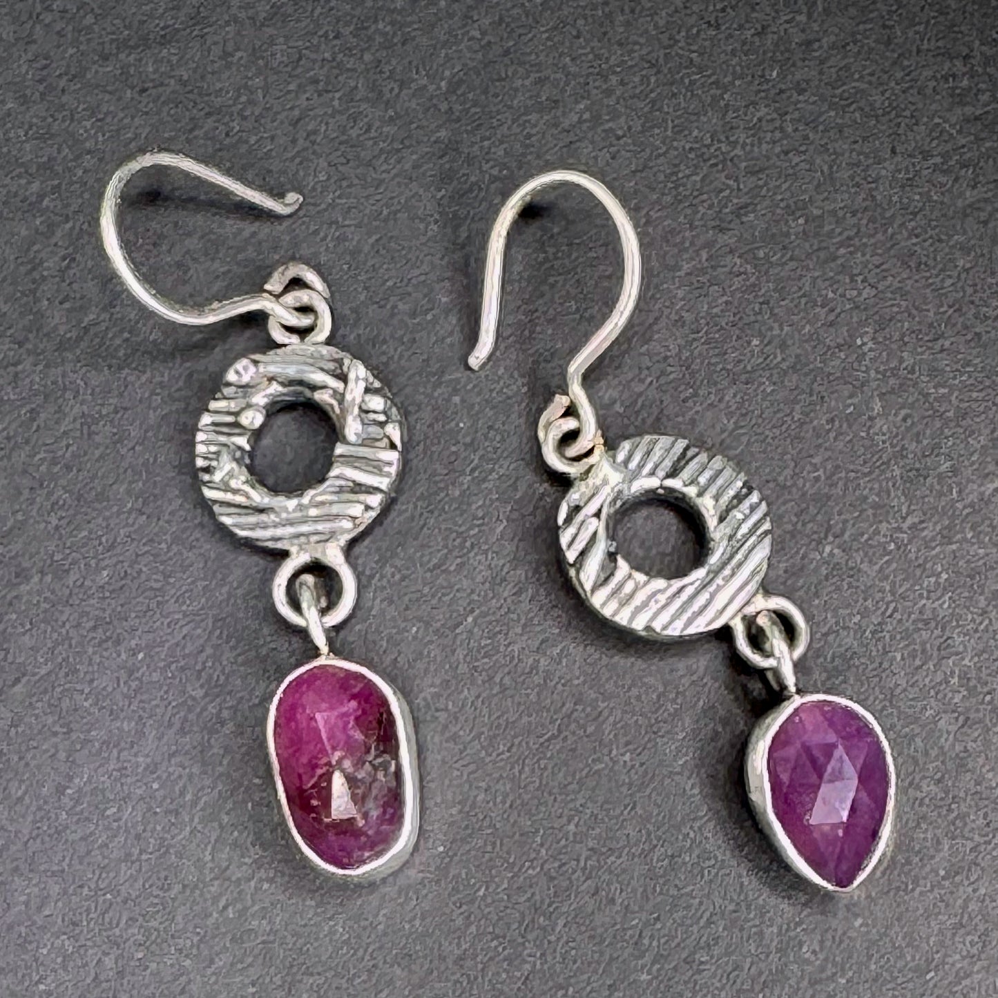 Pink Sapphire Sterling Silver Disc Drop Earrings