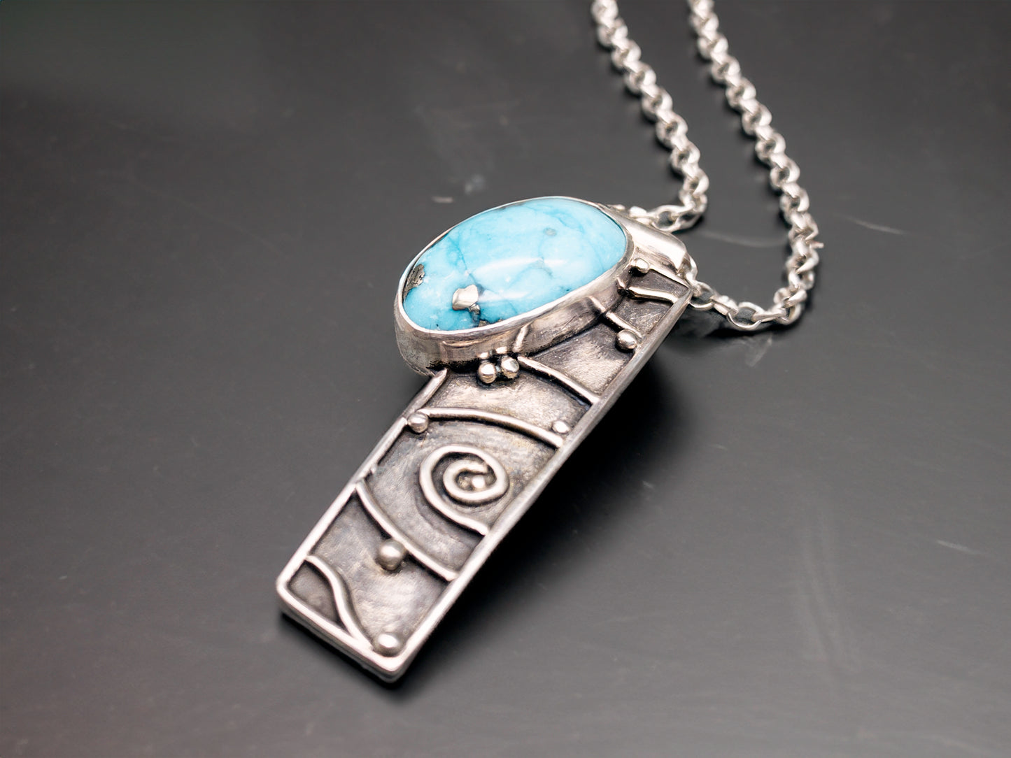 TidePool Sterling Silver Tablet Necklace with Morenci Turquoise