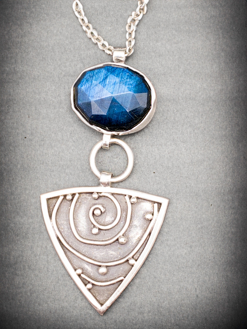 Labradorite Tidepool Triangle Sterling Silver Pendant Necklace