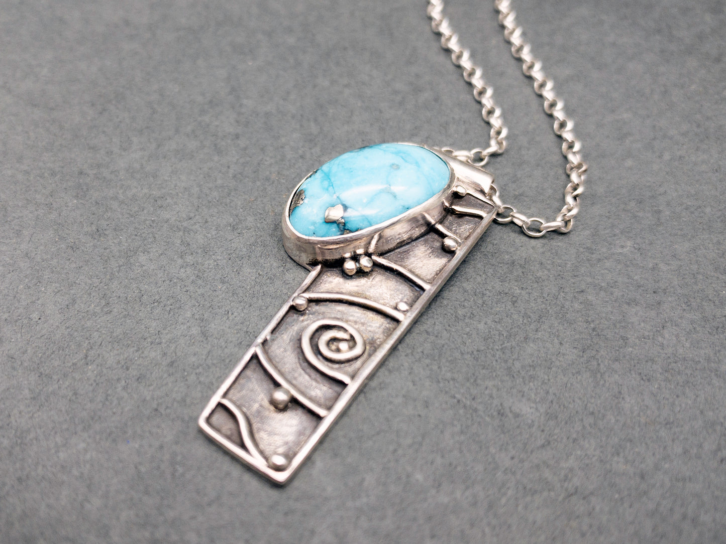 TidePool Sterling Silver Tablet Necklace with Morenci Turquoise