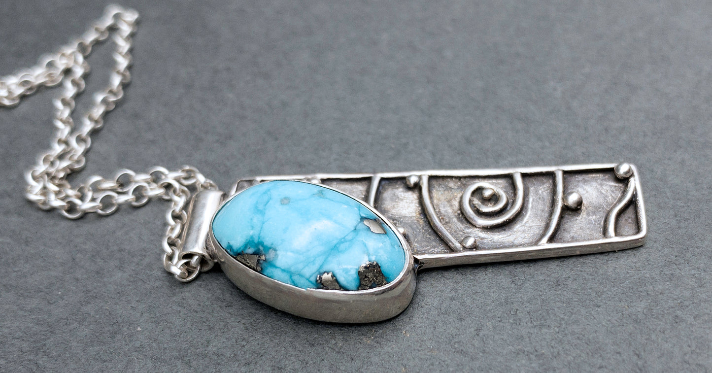 TidePool Sterling Silver Tablet Necklace with Morenci Turquoise