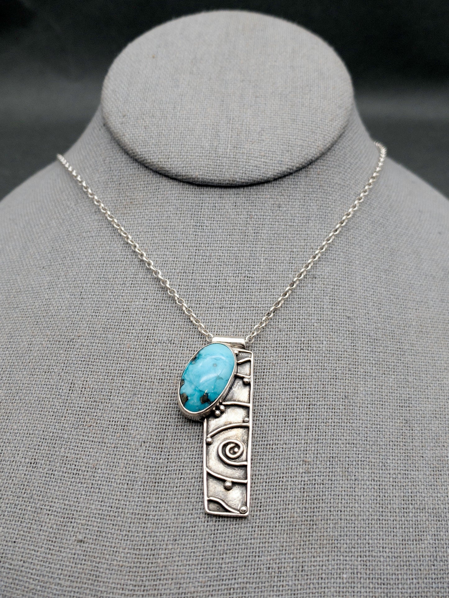 TidePool Sterling Silver Tablet Necklace with Morenci Turquoise