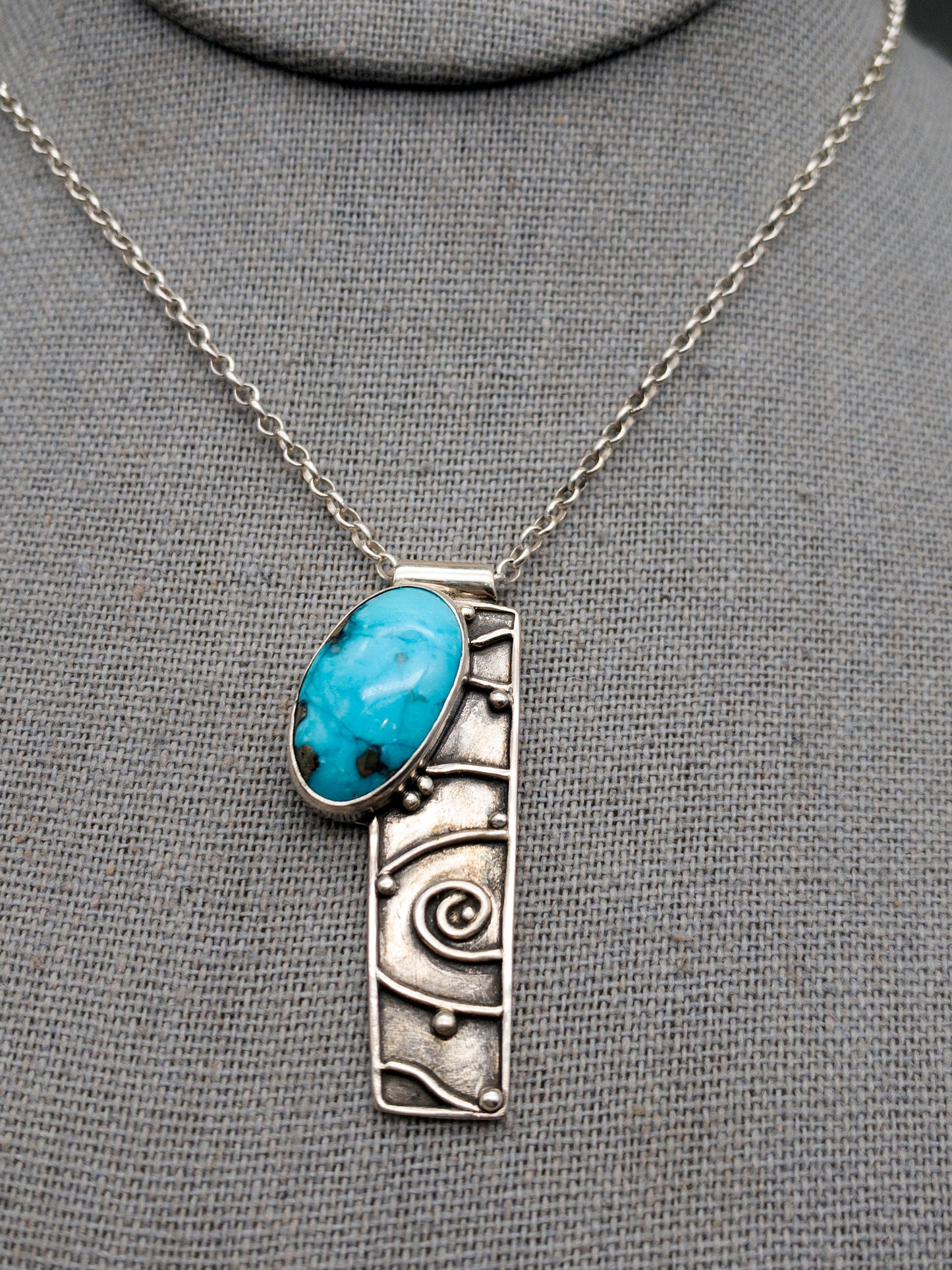 TidePool Sterling Silver Tablet Necklace with Morenci Turquoise