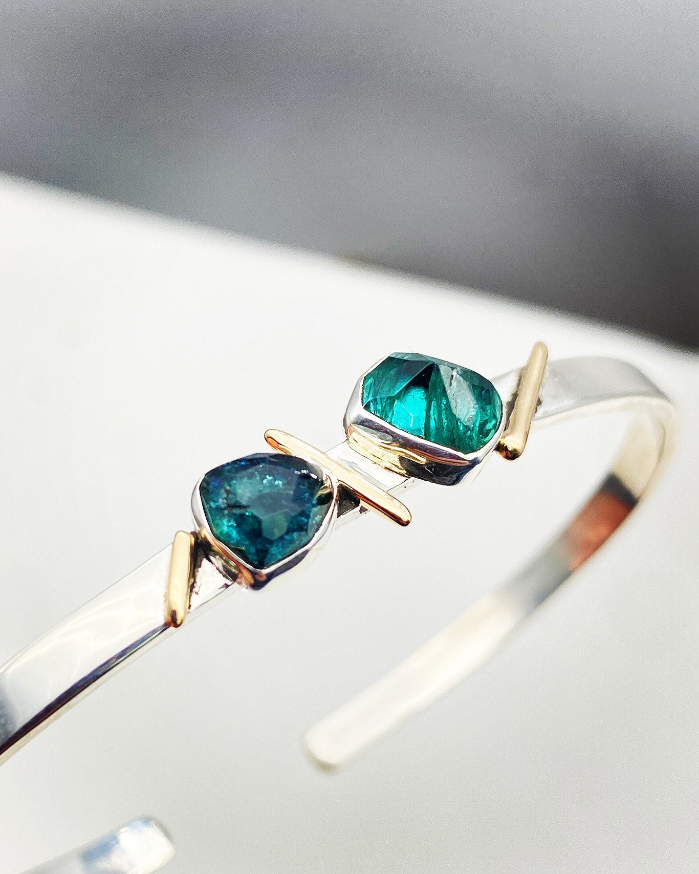 Blue and Green Tourmaline Cuff Bracelet